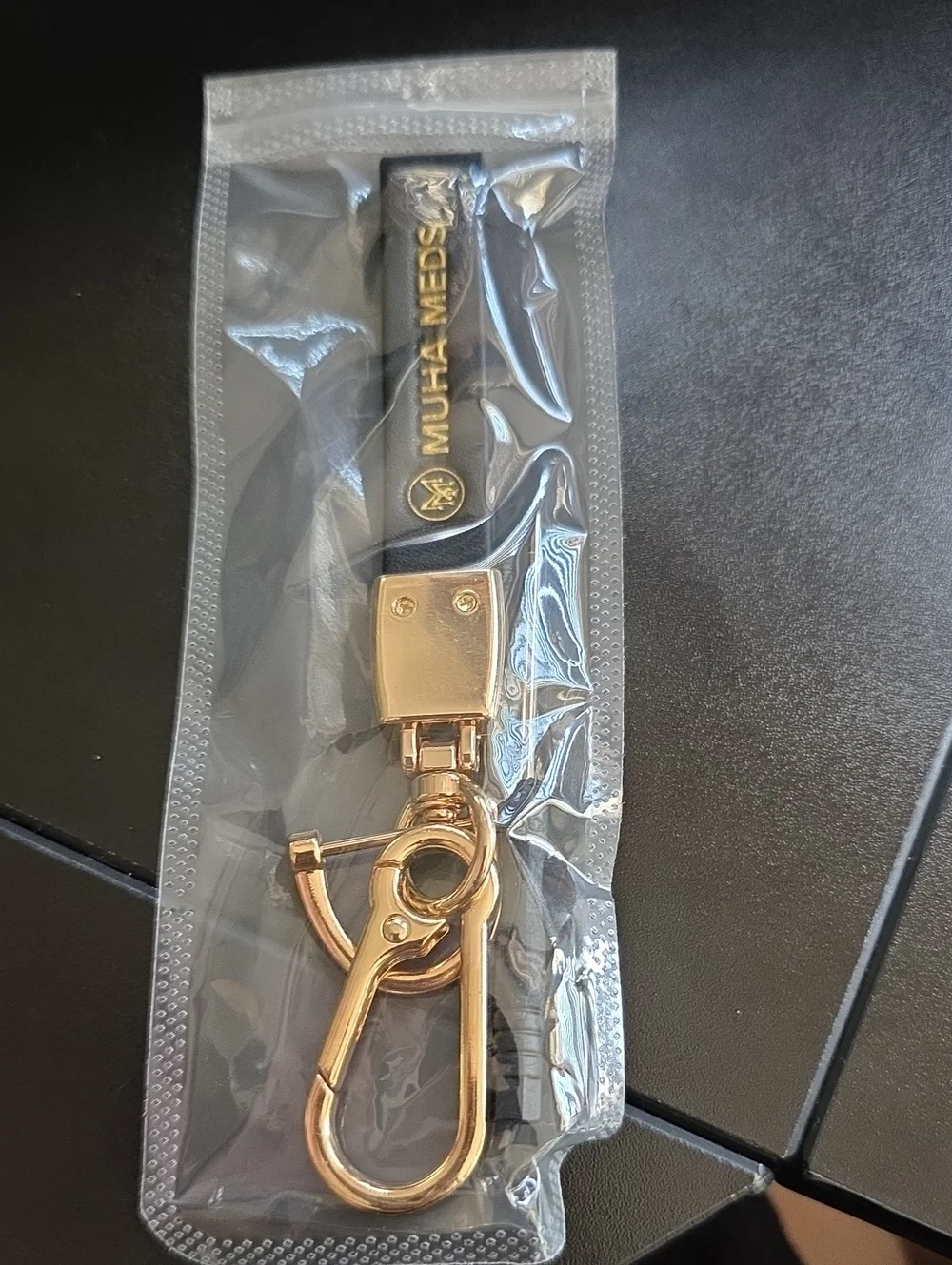 Muha Meds Black Keychain with Gold Hardware